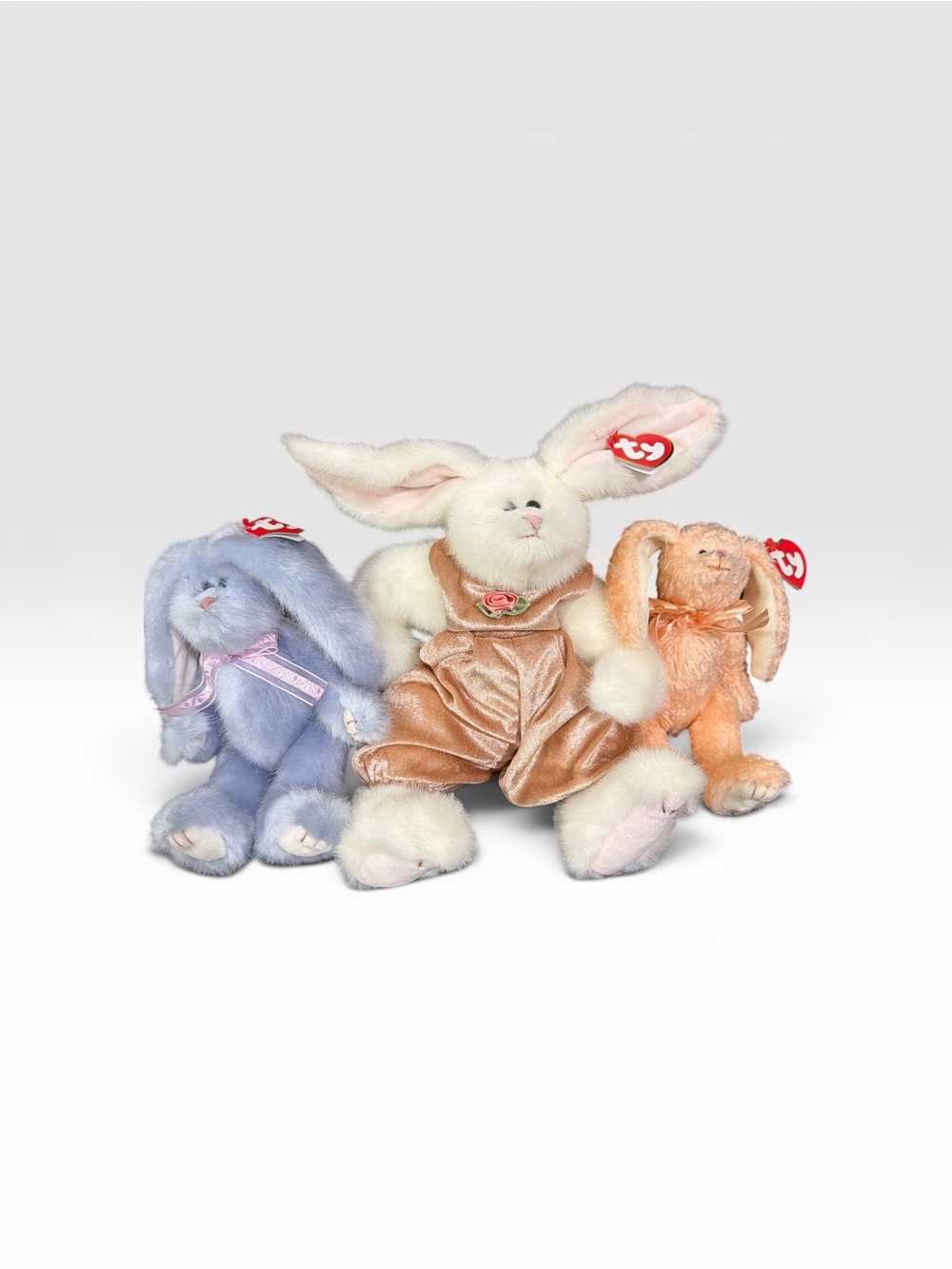 Ty Plush Bunny Set - White, Lavender, Peach